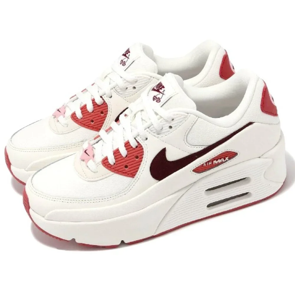 NEW NIKE AIR MAX 90 LV8 SE Platform Women's Sneakers Shoes White Red size 9 - Picture 2 of 8
